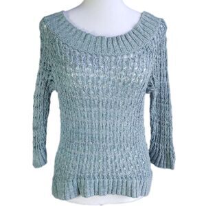 Mudd Open Knit Sweater Womens Small Baby Blue Mesh Pastel Cottagecore Feminine